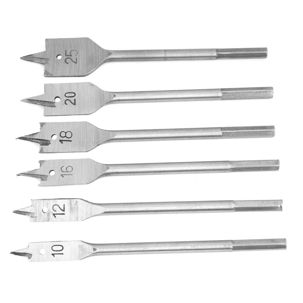 6Pcs High Carbon Steel Spade Paddle Bits 10-25Mm For Efficient Wood Drilling 4361393811816