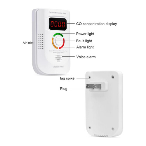 Portable Carbon Monoxide Detector - Plug-in CO Alarm with Digital LED Display, Travel & Home Security, Test Button--mp 1