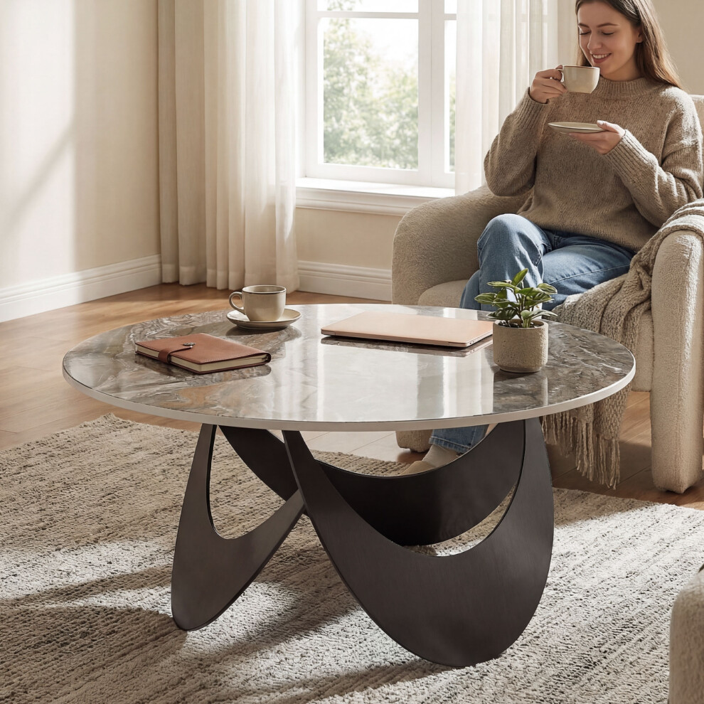 Homcom (Brown) Coffee Table Sintered Stone Top Brown