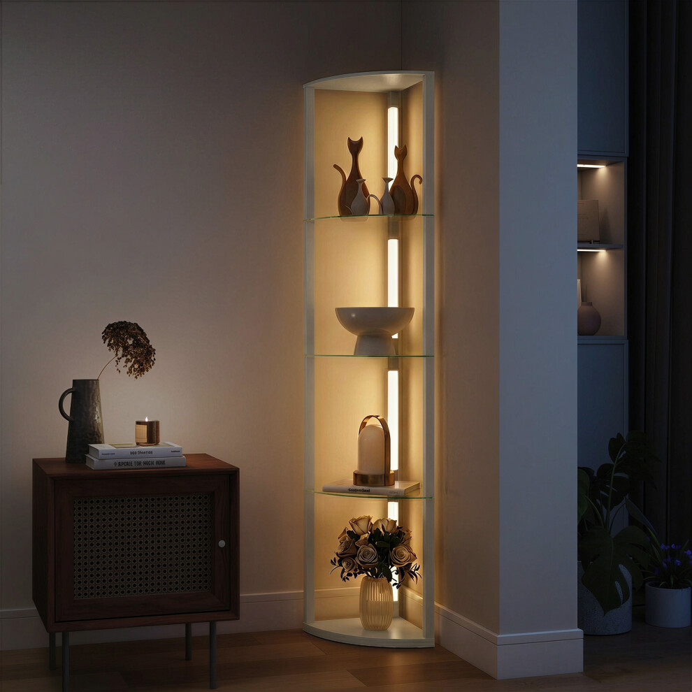 Homcom (Grey) Led Floor Lamp With Shelves, Dimmable Standing Lamp With Foot Switch