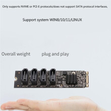 Nova Placa de Expansão NVMe para M.2 PCIe M com 4 Portas SATA3.0, Controladora M.2 SATA3, Multiplicadora, Adaptador HDD/SSD de Alta Velocidade