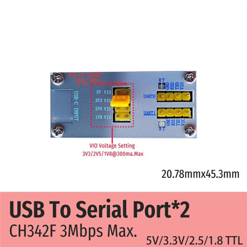 Ny CH342F USB Till 2-Vägs TTL Seriell Modul Stöder 1V8 2V5 3V3 5V Ström 3Mbps Max. 1