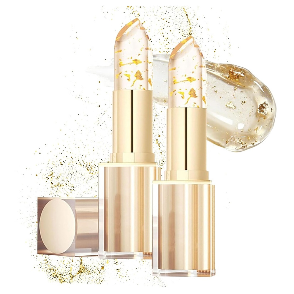 Gogerstar Gold 2Pcs Ph Lipstick Colour Changing, Colour Changing Lipstick, Ph Adjusting Clear Lip Stick With Foil, Moisturizing Lip Balm Glossy Shine