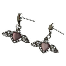 Perfect Angel Wing Pearls Heart Stud Earrings for Parties-Pink