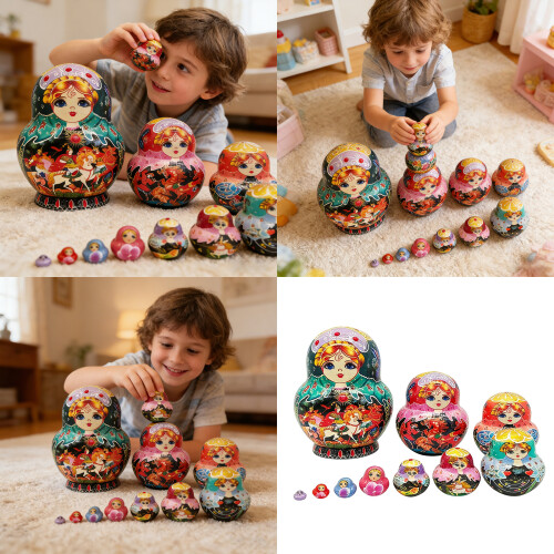 10 Layer Russian Hand Painted Nesting Dolls Wooden Educational 1