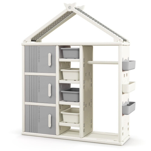 Children's House-Shaped Wardrobe with Clothes Rail