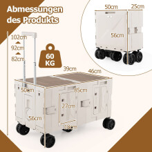 Foldable Handcart with Tabletop, 2 Storage Boxes, Adjustable Handle