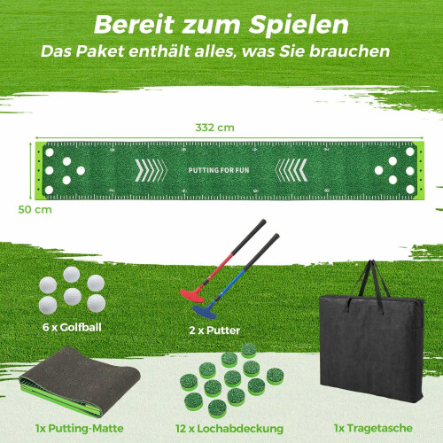 Golf Putting Mat with Adjustable Clubs & Balls Set
