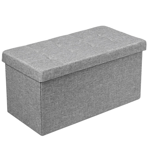 Foldable Storage Ottoman Bench with Padded Seat, Light Grey