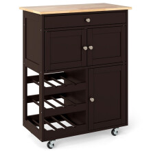 Kitchen Cart with Drawer, 3-Tier Wine Rack, Wood Top