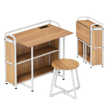 Mesa dobrável com tomada, banco e prateleiras, 90x55x83 cm