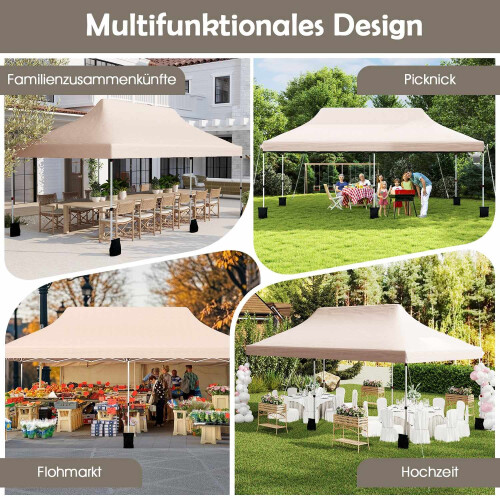 Pavilion Pop-Up 3x6m, înălțime reglabilă, bej, protecție UV 2