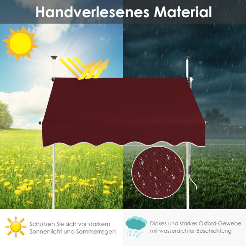 Toldo de varanda ajustável de 150 cm, resistente a UV, vermelho 2