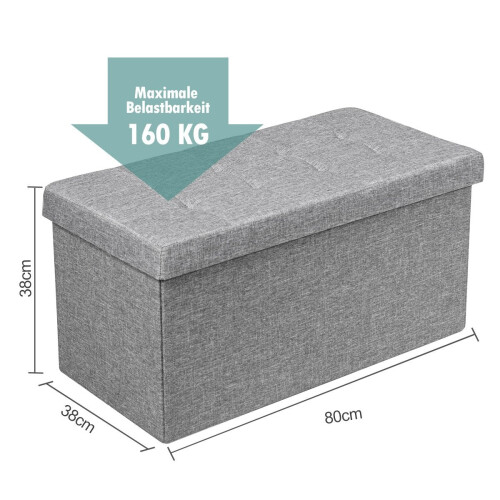 Foldable Storage Ottoman Bench with Padded Seat, Light Grey 1