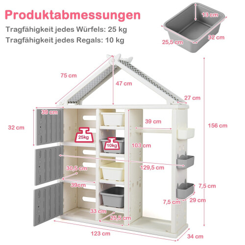 Children's House-Shaped Wardrobe with Clothes Rail 1