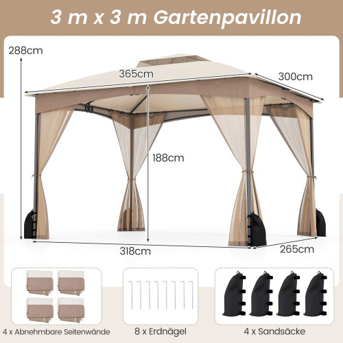 Gazebo externo 3,6 x 3 m com mosquiteiro e sacos de areia 1