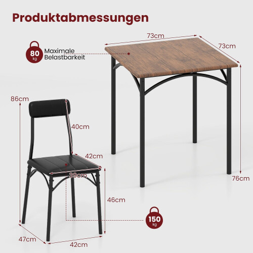 Conjunto de mesa de jantar para 2 pessoas com cadeiras acolchoadas, design compacto 1