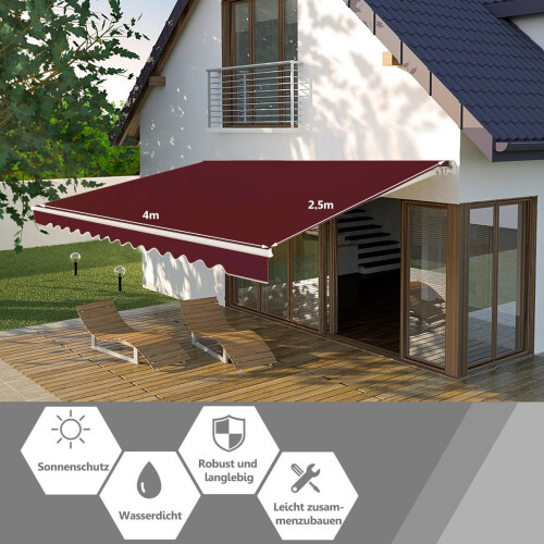 Retractable Balcony Awning, 400x250 cm, Wine Red 1