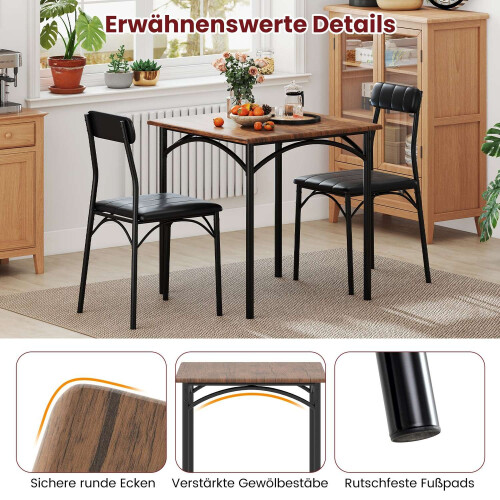 Conjunto de mesa de jantar para 2 pessoas com cadeiras acolchoadas, design compacto 2