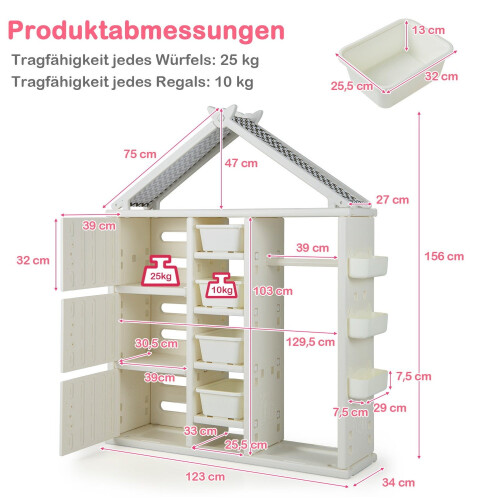 Kindergarderobe in Hausform mit Kleiderstange 1