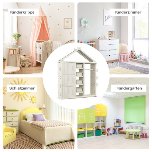 Kindergarderobe in Hausform mit Kleiderstange 2