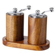 Retro-Pfeffermühle Set mit Akazienholz U-förmigem Sockel - Manuelle Gewürzmühle