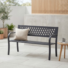 (Lattice) 3 Seater Garden Bench Metal Seat Armrests