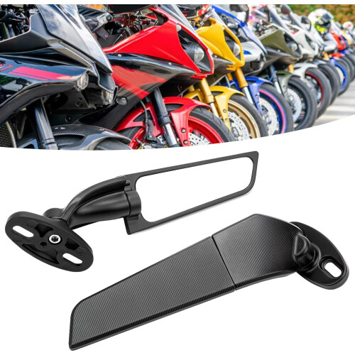 2pcs Motorcycle Side Mirror, Adjustable Rotating Wind Wing Mirror Replacement Compatible with Ninja 250, 300, H2, H4_Special Gift 1