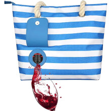 Beach Wine Tote Bag, Wine Cooler Bag Leakproof Insulated Purse Carrier with Spout Hidden Compartments, Holds 2 bottles of Wine for Travel, BYOB Resta