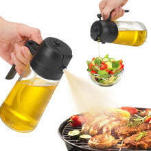 Ölsprüher-kompatibel zum Kochen, 2-in-1-Olivenölspenderflasche für die Küche, 470 ml Premium-Glasflasche, lebensmittelechter Ölsprüher