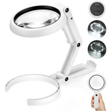 22X 10X Magnifying Glass with Light and Stand, 3.35INCH Large Foldable Handheld Magnifying Glass with Dimmable 8 LED, Hands Free Lighted Desktop Magn