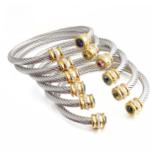 Bracciale in acciaio inossidabile con cavo, bracciale in titanio placcato oro 18 carati, bracciale personalizzato con pietre preziose per 12 mesi, br