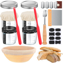 20 Pcs Sourdough Starter Kit Includes 24 oz Sourdough Starter Jar and 9" Bread Proofing Basket Set Sourdough Bread Baking Supplies with Labels Bread