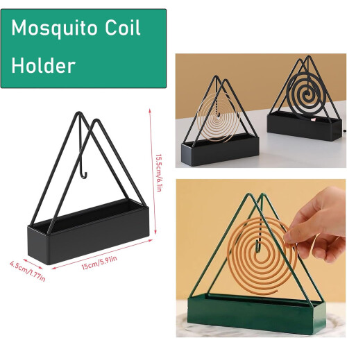 2 Pack Coil Insense Burner Mosquito Coils Holder Full Metal Triangular Hanging Coil Tray Ash Catcher Storage Bracket Coil Vertical Stand Support Base 1