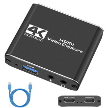 Capture Card, Audio Video Capture Card with Microphone 4K HDMI Loop-Out, 1080p 60fps Video Recorder for Gaming/Live Streaming/Video Conference, Works