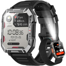 Blackview Rugged Military Smart Watch for Men | 100-Day Ultra-Long Battery | Flashlight & Compass｜Bluetooth Calling｜Health Monitor