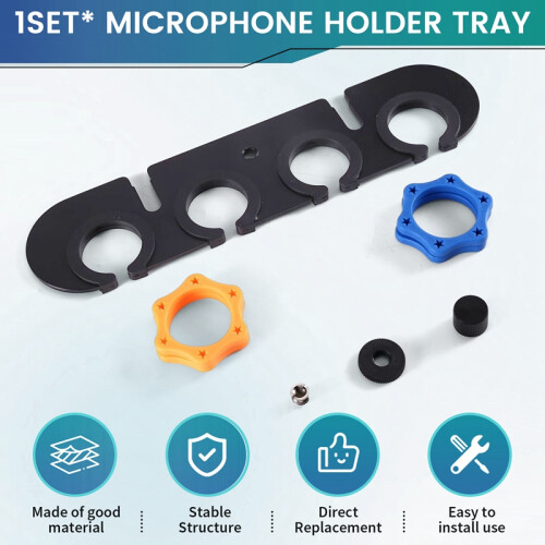 Bandeja para 4 Microfones com Rosca de 3/8 Polegadas, Organizador de Microfones com Anel Antiderrapante e Abertura para Gerenciamento de Cabos 1