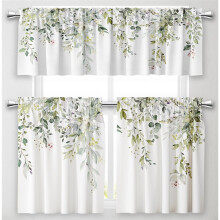 (54" X18" 27" x36" x2(3 Piece), Green) Ocean Beach Kitchen Curtains Set 3Pcs – Coastal Floral Window Valances for Cafe Living Room Blue