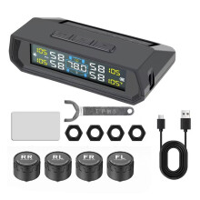 T17 Autobandenspanningscontrolesysteem met USB-Aansluiting, Zonne--Aangedreven Display, 433,92 MHz, 4 Externe Bandensensoren voor