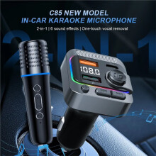 5.3 Car Charger FM Transmitter Type-C Dual USB Car Audio MP3 Player Adapter Handsfree with Car Karaoke Mic