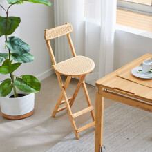 Bamboo Folding Bar Stool Counter Height Dining Chair with Backrest and Footrest