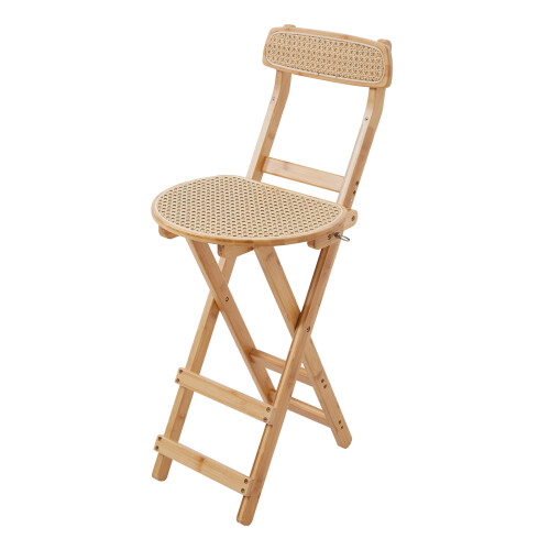 Living And Home Bamboo Folding Bar Stool Counter Height Dining Chair with Backrest and Footrest 2