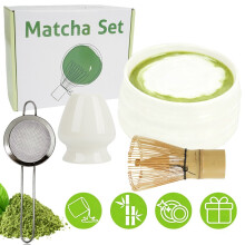 Matcha Tool Set With Whisk 2 Spoons Ceramic Bowl Whisk Stand Spoon Stand Sieve