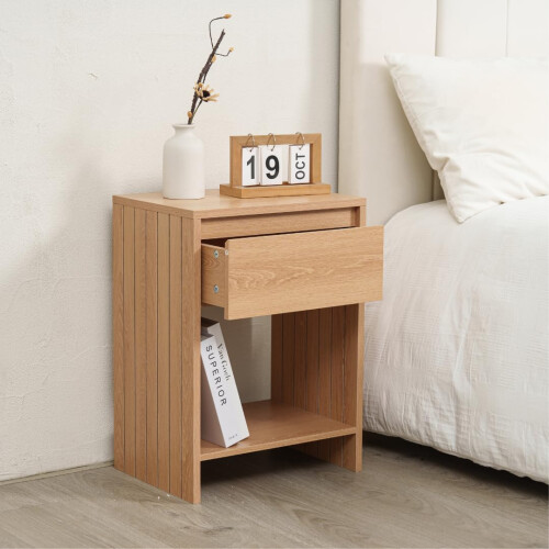 MDF Bedside Table with Drawer and Shelf 2