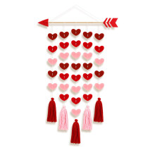 Romantics Heart Tassels Hanging Decoration With Wood Accent For
