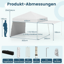 Pop-up Pavilion Tent 430x280 cm, Convertible Sides, White