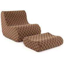 Zitzak met voetenbank, Teddy Velvet, Ergonomisch, Bruin