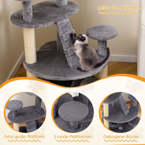 Cat Tree with Cave, Ladder & Toys - Grey, Multi-Level 2