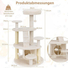 Kattenboom met grot, ladder en speelgoed - beige, meerdere niveaus