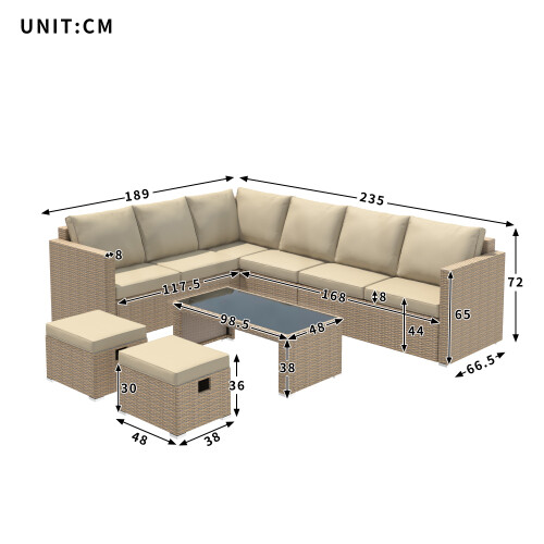 Khaki Garden Corner Sofa Set with Table & 2 Stools 1